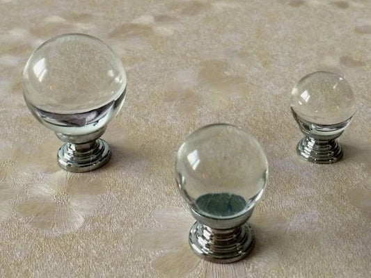 Glass Drawer Knobs, 4 sizes, Clear and Chrome, Modern Cabinet Pulls