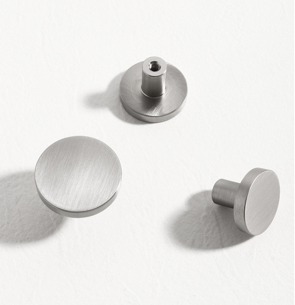 Brass Circle Knobs, Brushed Nickel, Minimalist Kitchen Cabinet Hardware