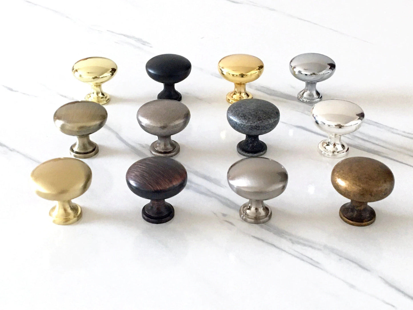 Round Cabinet Knobs, Drawer Pulls, Gold Pewter Nickel Bronze, Kitchen Hardware