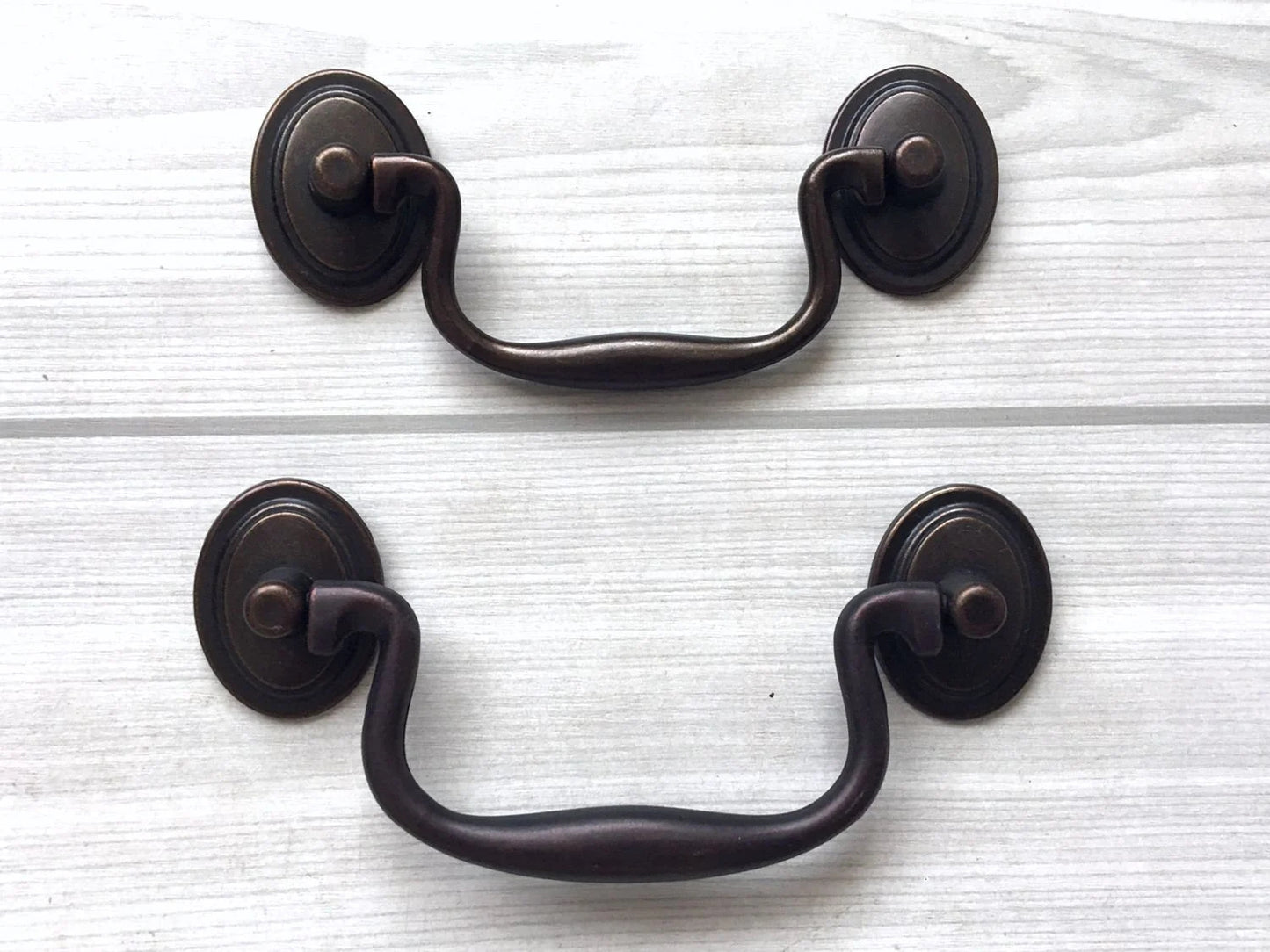 3.5" 4" Bail Drawer Pulls, Drop Handles, Dark Antique Brass, Vintage Style