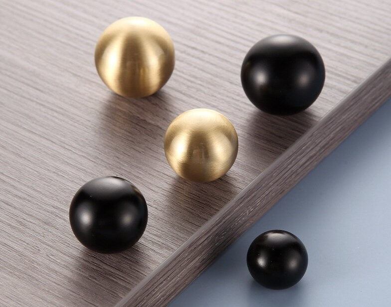 Ball Brass Knobs, Cabinet Drawer Pulls, Brushed Gold, Matte Black, Brushed Nickel