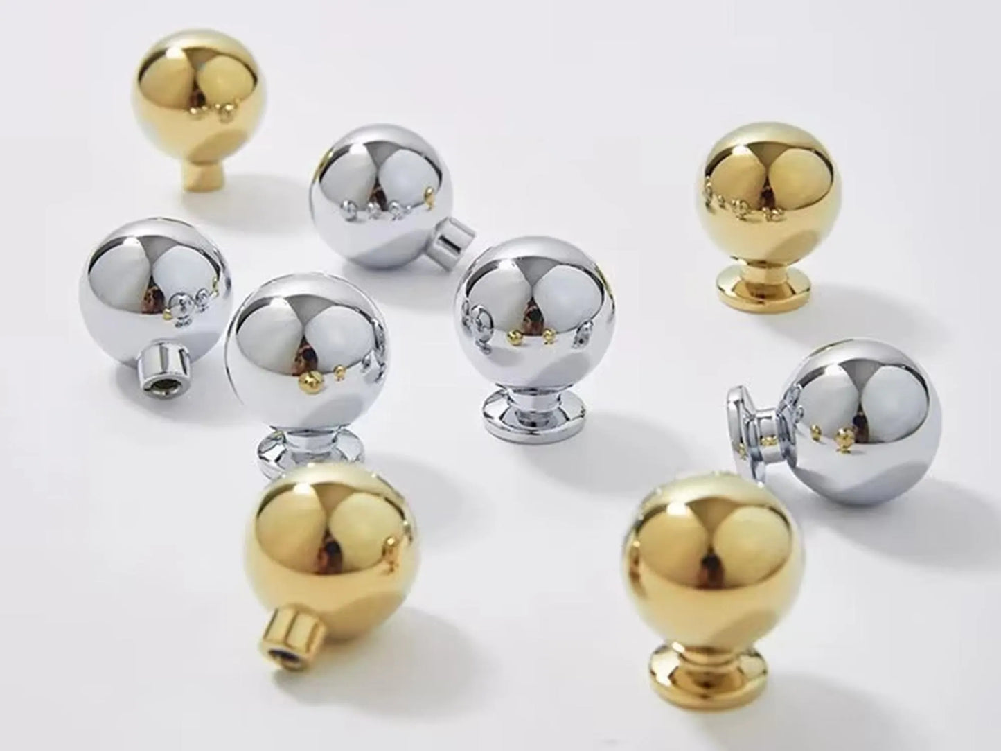 Brass Cabinet Ball Knobs, Polished Gold Chrome, Sleek Modern, Lynns Hardware