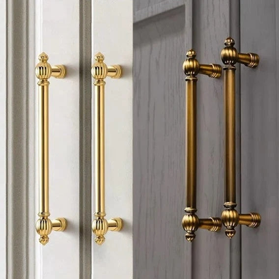 Gold Cabinet Pulls, Pumpkin Design, Polished Chrome, Antique Gold Brass