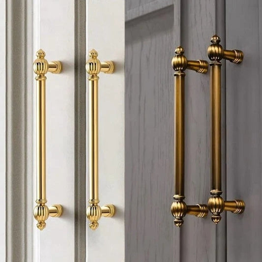 Gold Cabinet Pulls, Pumpkin Design, Polished Chrome, Antique Gold Brass