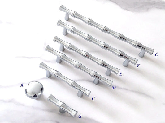 Bamboo Cabinet Pulls and Drawer Knobs, Polished Chrome Silver, Modern Kitchen Hardware