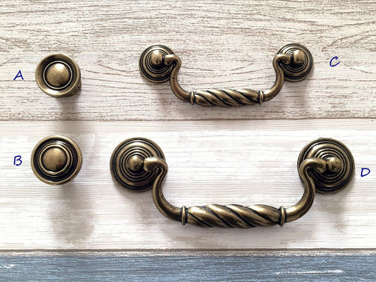 Vintage Style Bail Drawer Pulls Drop Handle, Antique Bronze, 3.75" 5" Centers