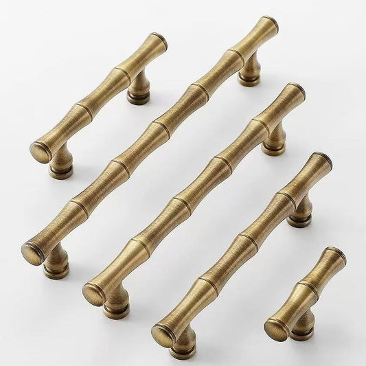 2.5" 3.75" 5" 6.25" Asian Style Bamboo Cabinet Handle, Antique Bronze, Solid Brass