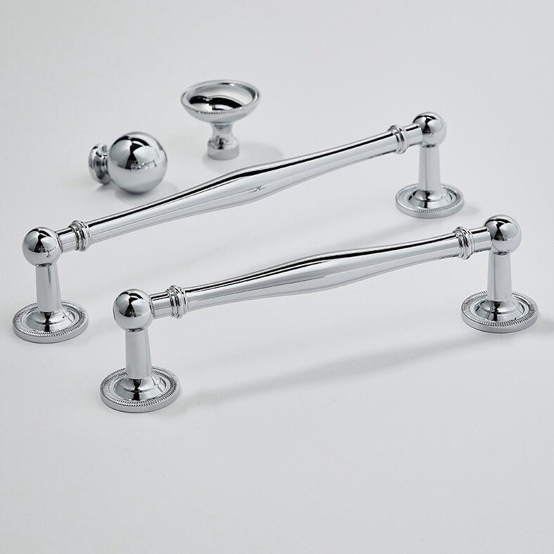 Polished Chrome Cabinet Handles, Shiny Silver Drawer Knobs, Solid Brass