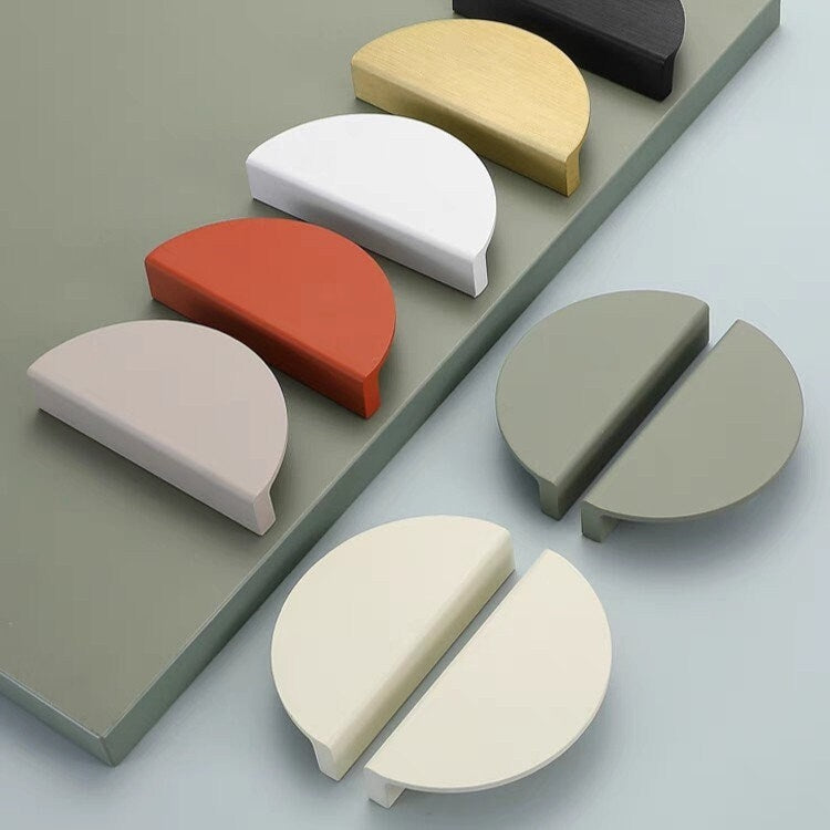 Half Moon Drawer Pulls, 2.5", 5", 6.25" Centers, Gold, Beige, Gray, White, Green, Orange