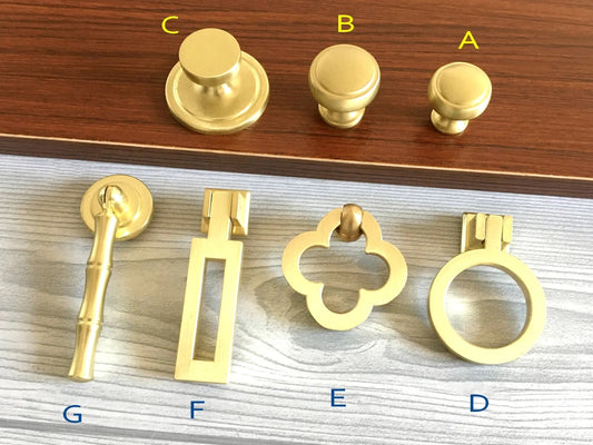 Drop Ring Drawer Pulls, Circle Cabinet Knobs, Brushed Gold Brass, Rectangular, Clover