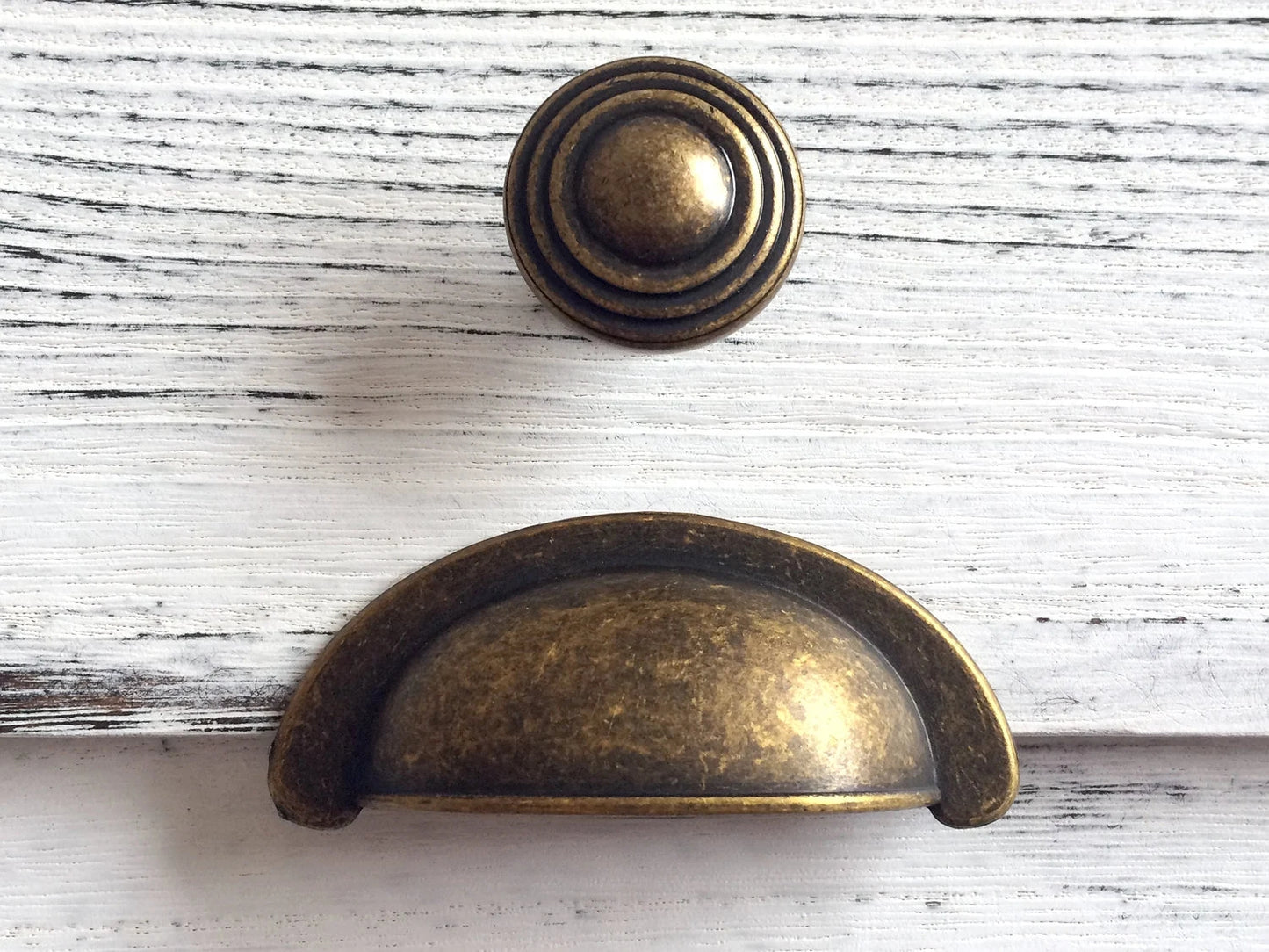 2.75" Cup Drawer Pull & Cabinet Knob in Antique Brass, 2-3/4 Inch 70 mm Centers