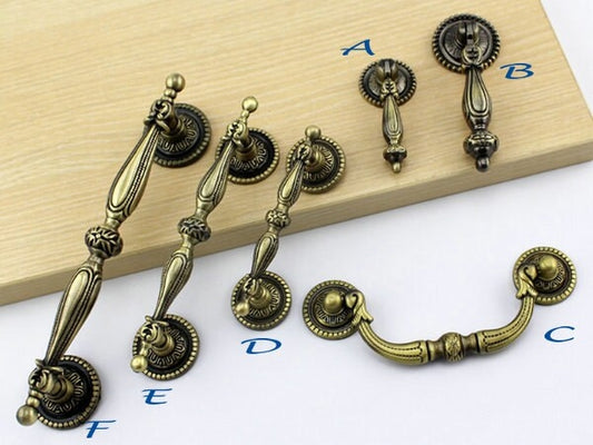 2.5" 3.75" 5" Drawer Pulls, Single Drop Knob, Swing Bail Handle, Antique Bronze