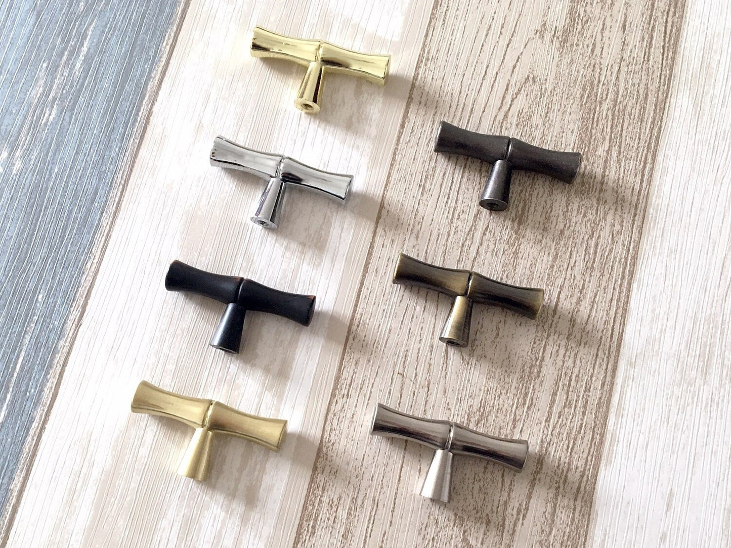 T Shaped Knob Bamboo Drawer Handles, Bronze Gold Pewter Nickel Chrome