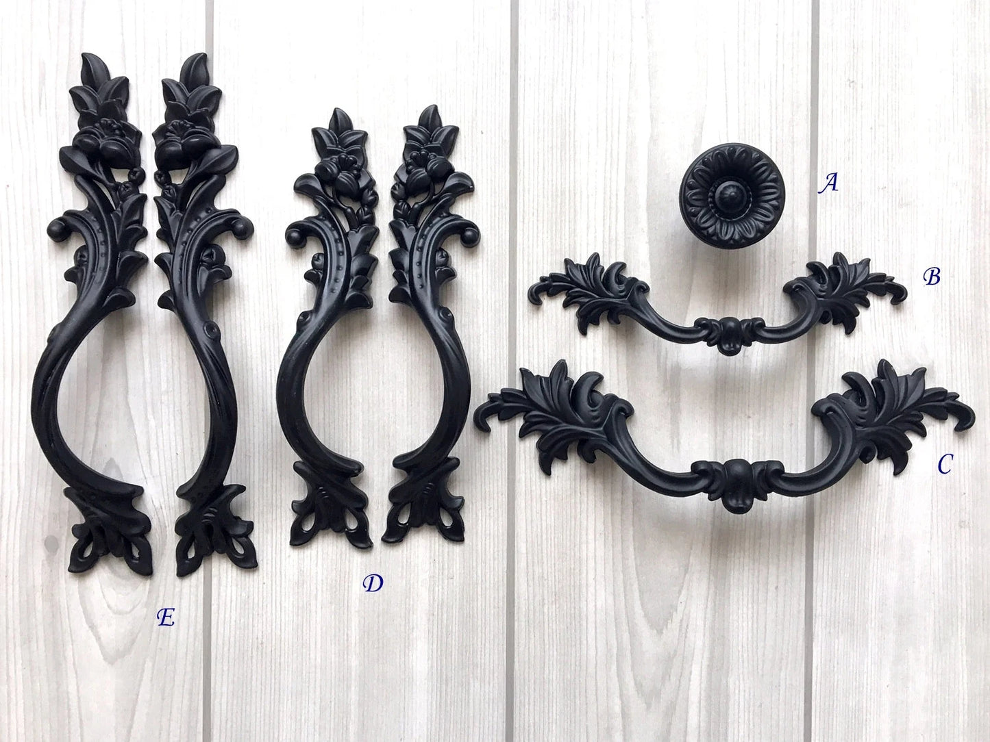 Black Leafy Cabinet Drawer Pulls, Floral Knob, Pair Vertical Handles