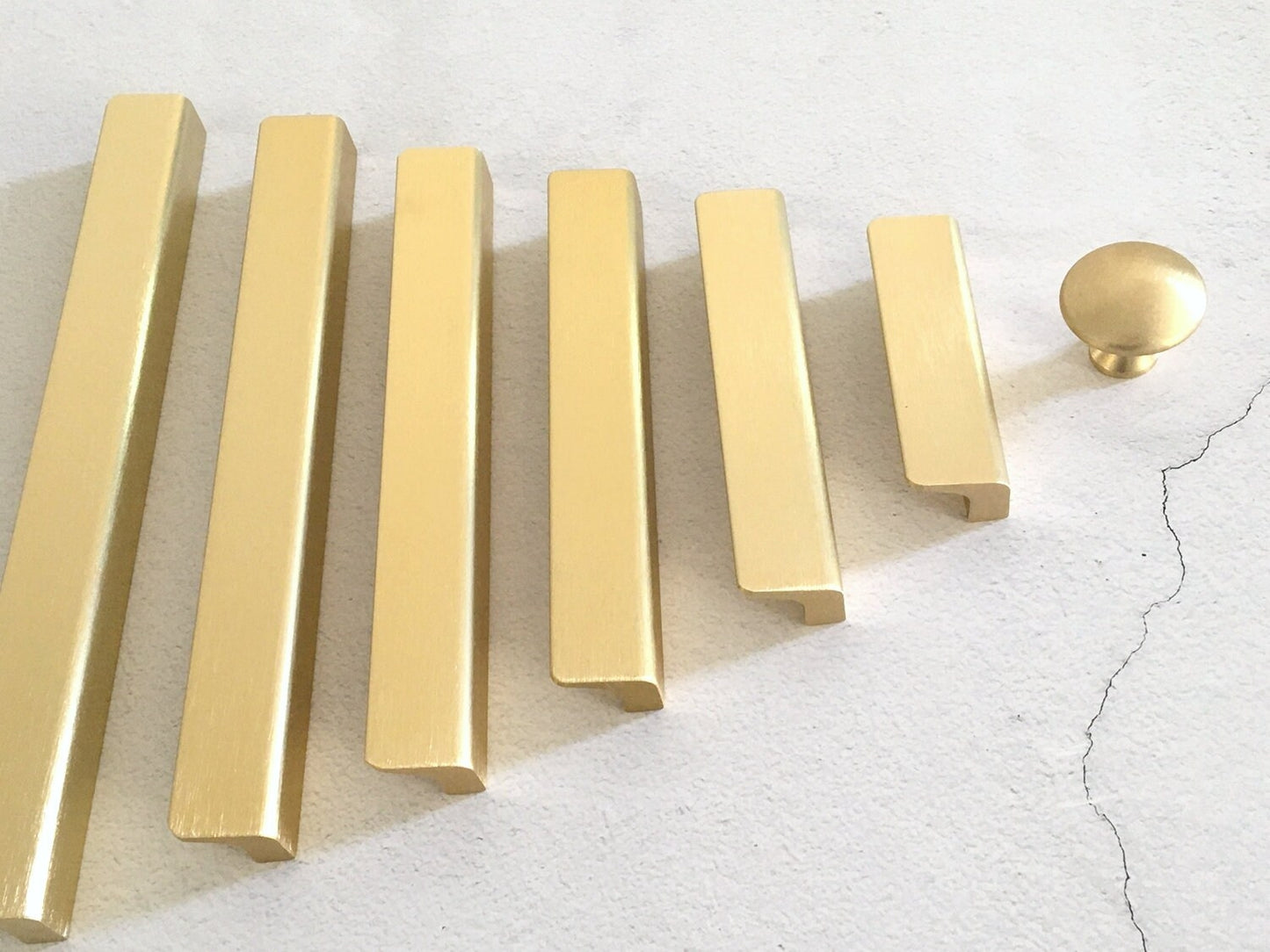 Brushed Gold Brass Cabinet Pull Handles, Alumimum, Mid Century Modern Kitchen Hardware