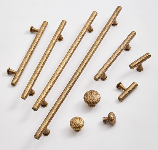 Hammered Antique Bronze Cabinet Bar Pulls, Brass, Rustic Retro Kitchen Hardware