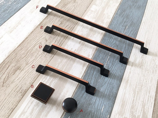 Matte Black & Copper Cabinet Handles - 5" to 12.5" - LynnsHardware