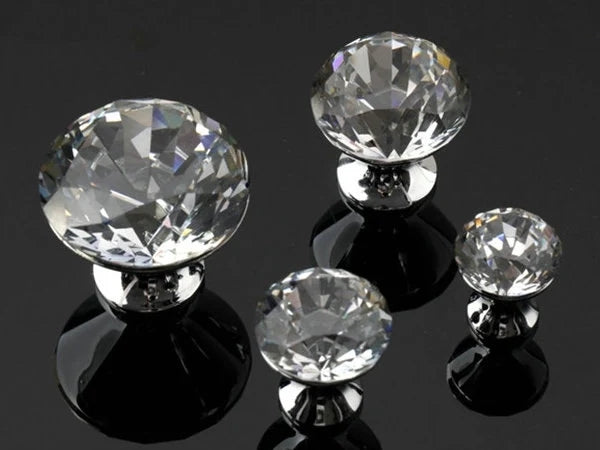 Glass Dresser Pull, Crystal Drawer Knob, Kitchen Cabinet Hardware, Clear Silver