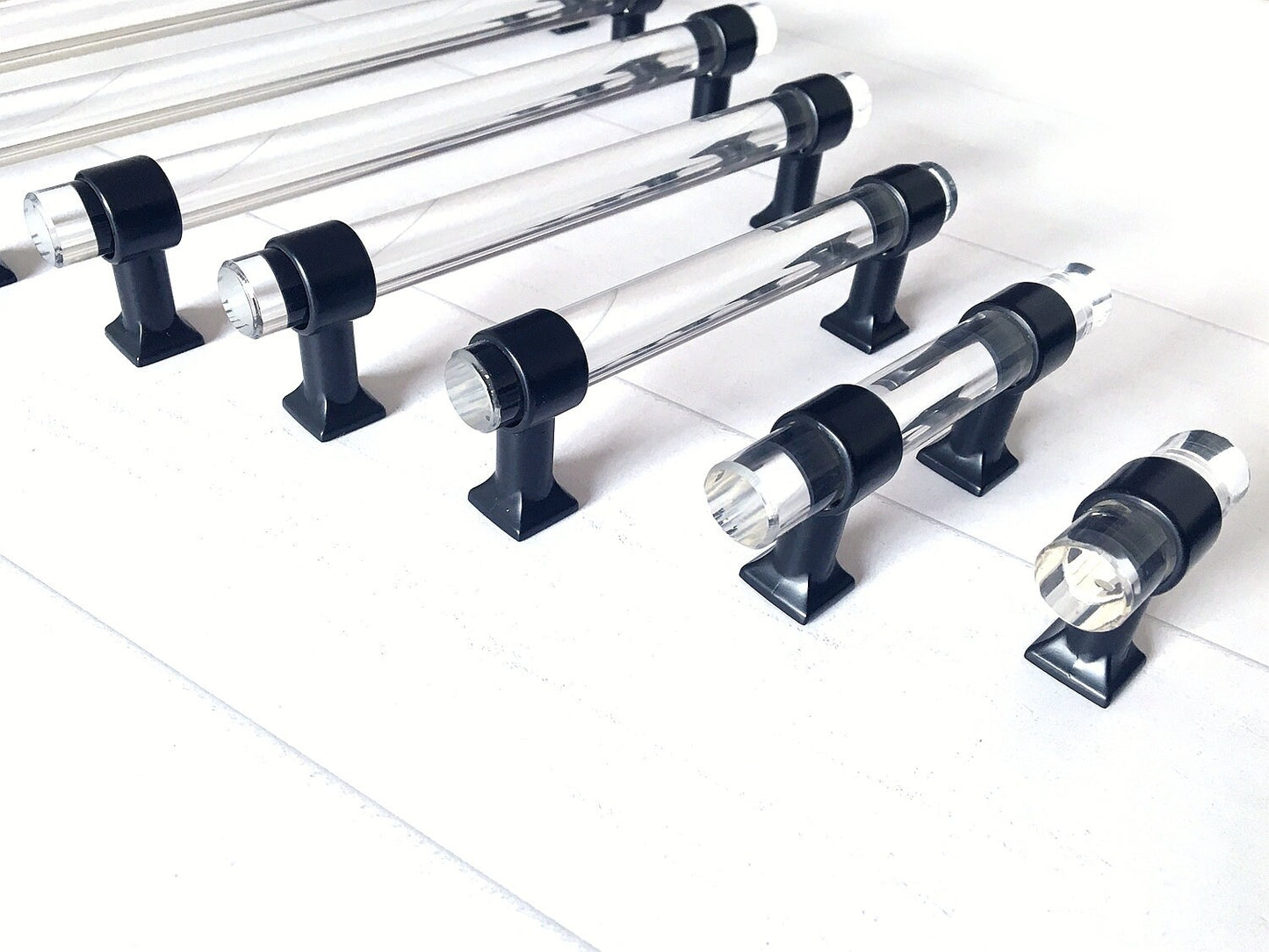 Drawer Pulls Lucite Cabinet Handles Acrylic Matte Black | Lynns Hardware | 2" 2.5" 3.25" Centers