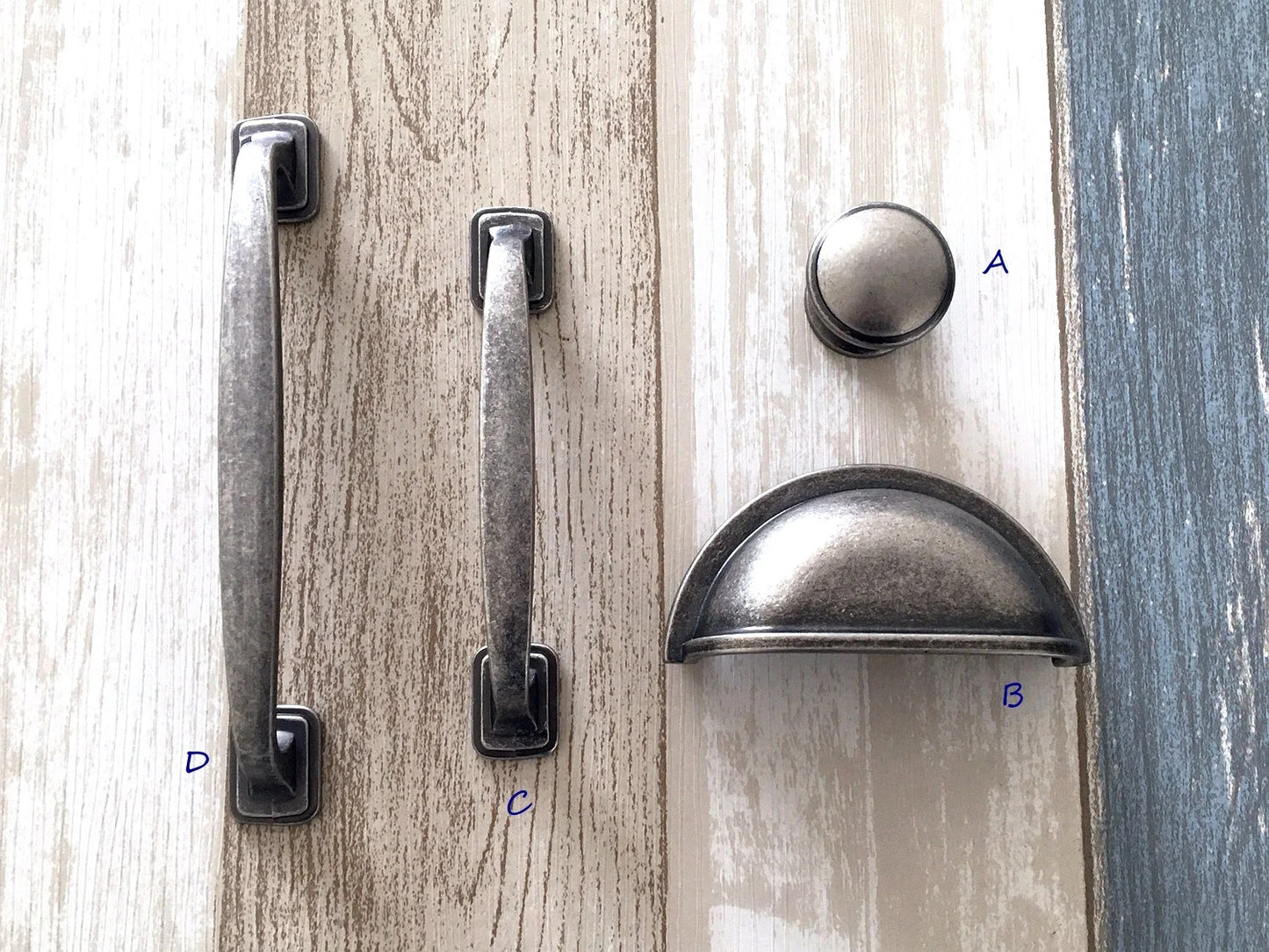 3" 3.75" 5" Cabinet Pull Handles, Antique Pewter, Cup Drawer Pulls