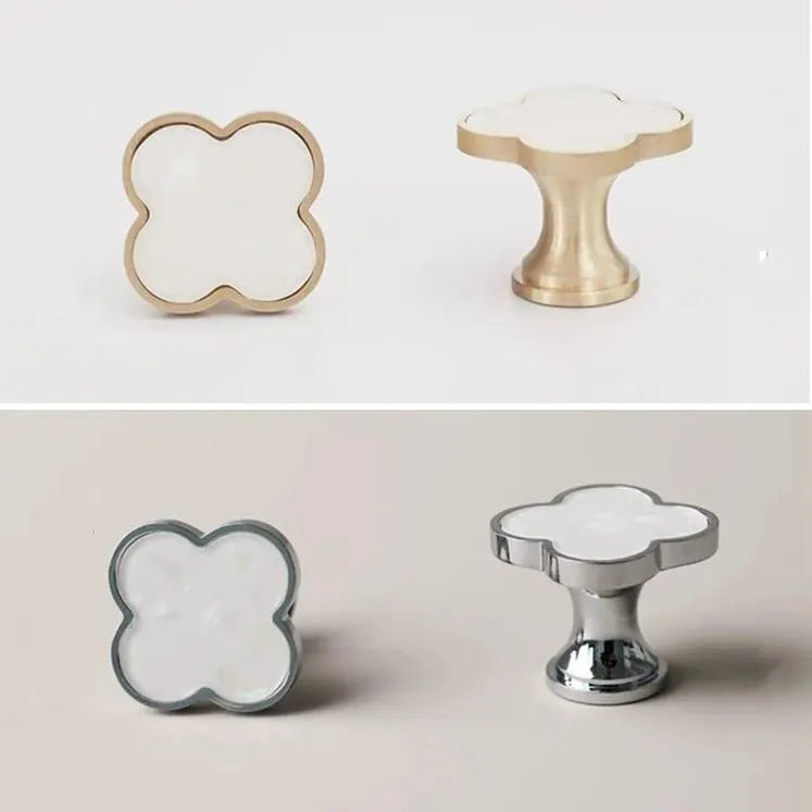 Clover Cabinet Knobs, MCM Drawer Pulls, Brass Shell, Brushed Gold, Polished Chrome,
