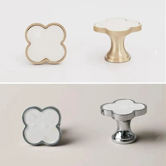 Clover Cabinet Knobs, MCM Drawer Pulls, Brass Shell, Brushed Gold, Polished Chrome,