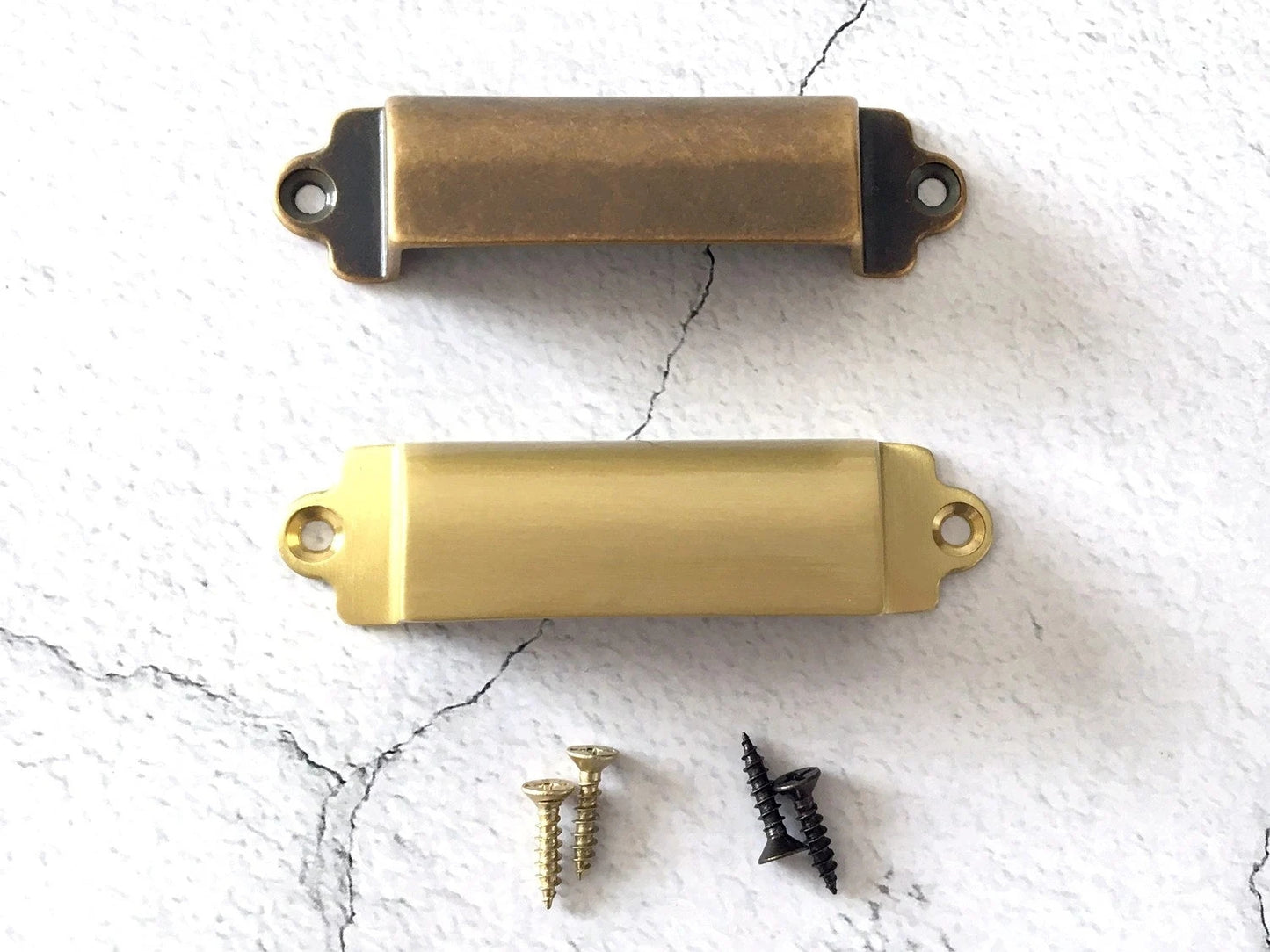 2.8" Centers Vintage Style Brass Drawer Pull Front Screw, Cup Handles, Antique Bronze, 72 mm Holes