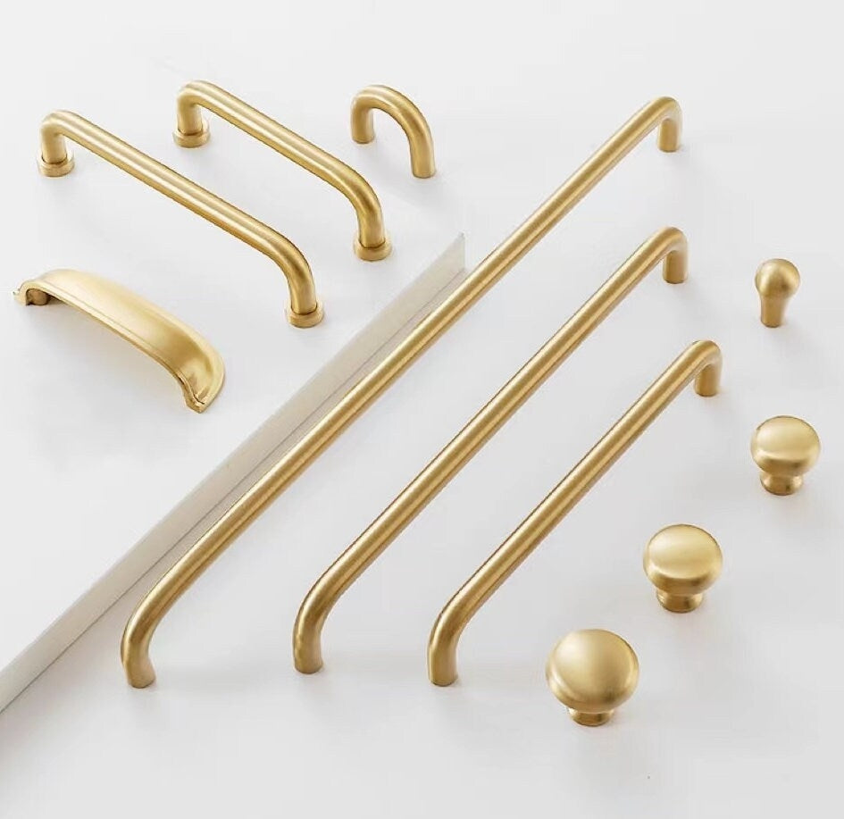 Brushed Brass D Cabinet Pulls, Cup Handles, Kitchen Hardware
