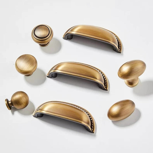 Retro Antique Bronze Cup Pull and Knobs, Solid Brass, Kitchen Hardware