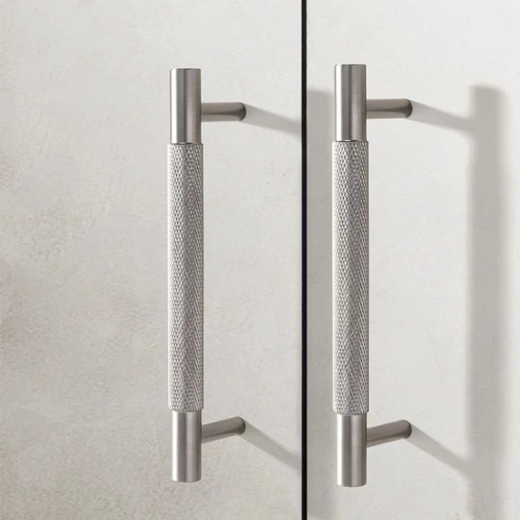 Knurled Cabinet Bar Pulls Solid Brass, Brushed Nickel, Modern Kitchen Hardware
