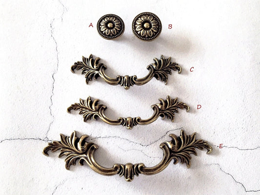 2.5" 3" 3.75" Antique Bronze Leafy Drawer Pulls, French Provincial Cabinet Hardware