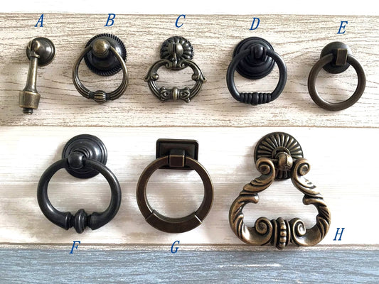 Colonial Drop Ring Drawer Pulls - Antique Bronze/Black - LynnsHardware