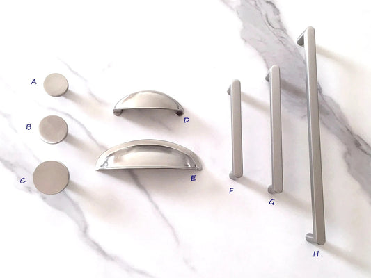 Minimalist Nickel Cabinet Handles, Cup Drawer Pulls, Kitchen Hardware