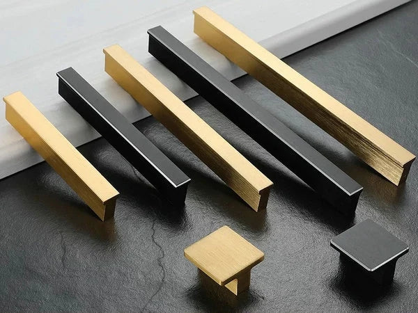 Mid Century Drawer Pulls, Brushed Gold Brass Cabinet Handles, Black, Alumimum