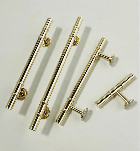 3.75" 5" Polished Gold Brass Cabinet Bar Handle, T Shaped Drawer Knob, Scandi Vanity Pull