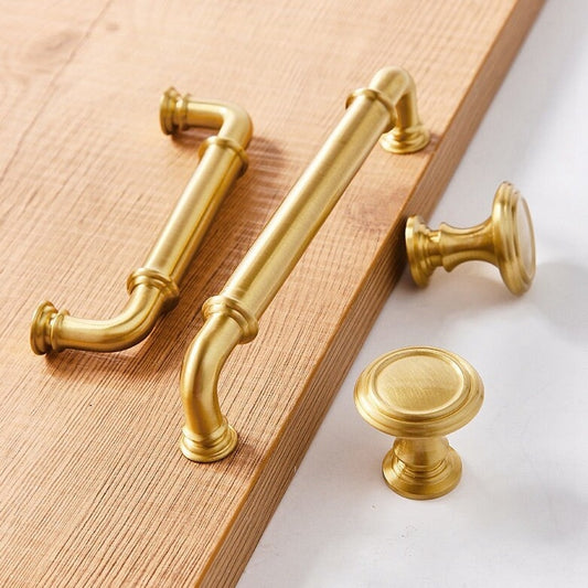 3.75" 5" Solid Brass Cabinet Handles in Brushed Gold | MCM Kitchen Hardware