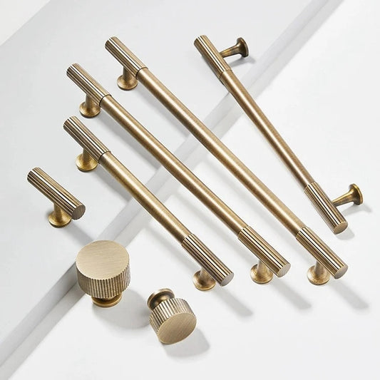 Fluted Brass Cabinet Pulls, Antique Bronze Knurled Kitchen Hardware