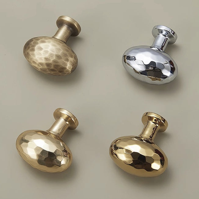 Hammered Brass Knobs, Egg Drawer Pulls, Bronze Gold Silver