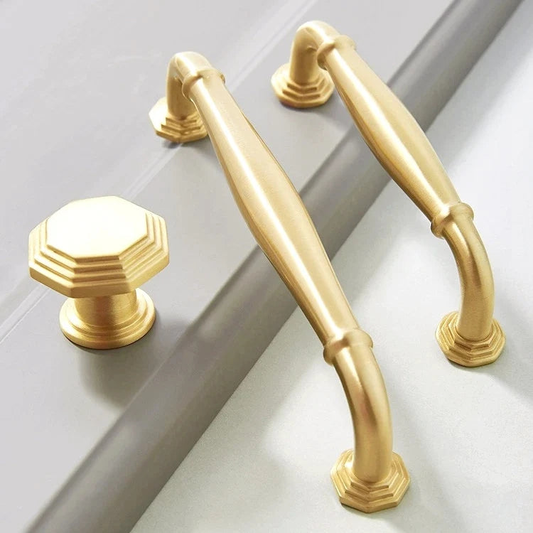 3.75" 5" 7.5" Octagonal Brass Cabinet Handles Brushed Gold Vanity Pulls