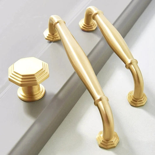 3.75" 5" 7.5" Octagonal Brass Cabinet Handles Brushed Gold Vanity Pulls