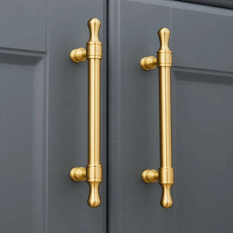 Cabinet Bar Pulls, Solid Brass, Brushed Gold, Modern Mid Century Kitchen Hardware