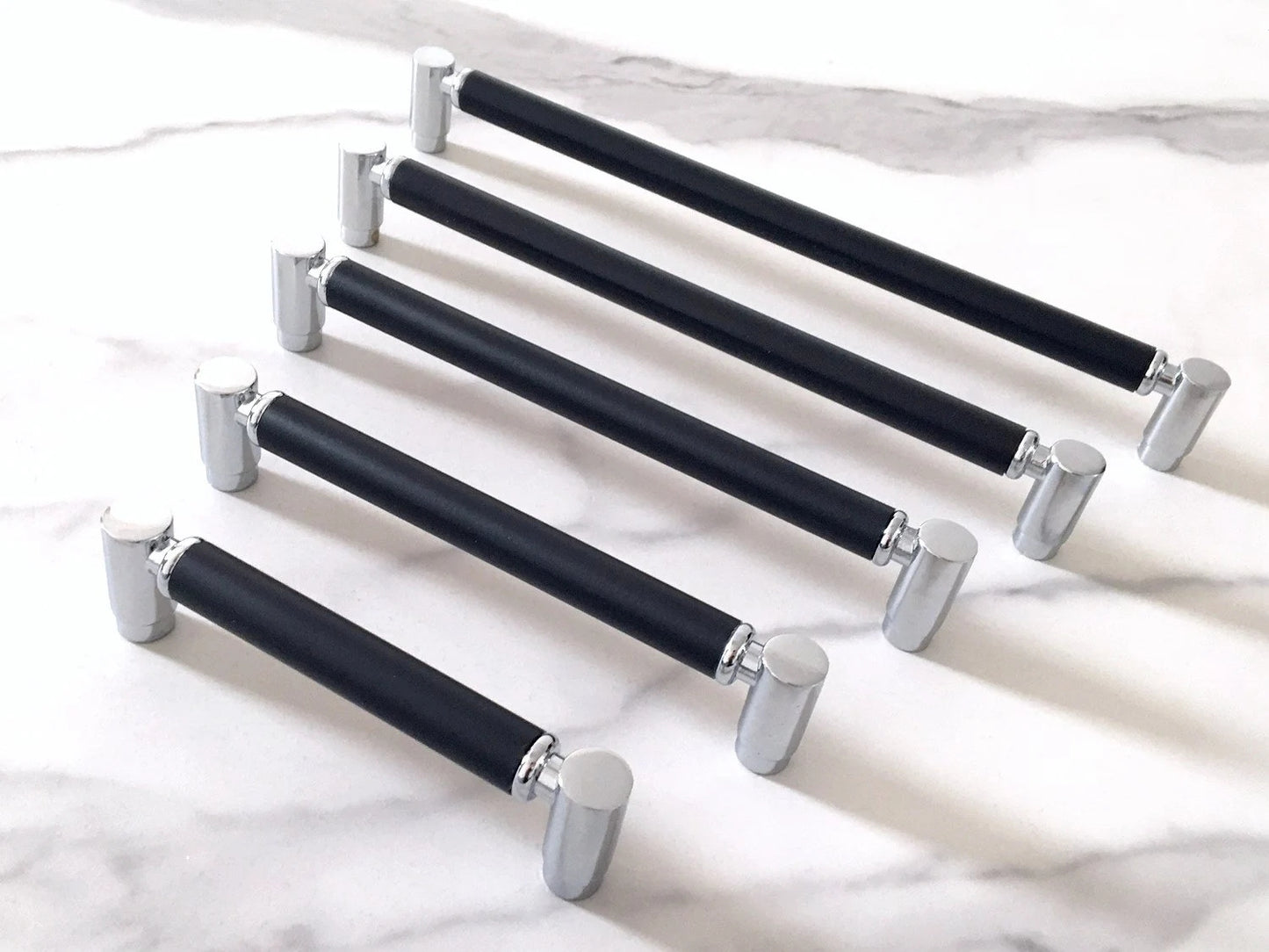 Black Silver Cabinet Pulls, Circle Knobs, Minimalist Kitchen Hardware