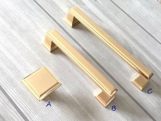 Gold Cabinet Pulls, Square Drawer Knobs, Kitchen Hardware, 3.75" 5" Centers