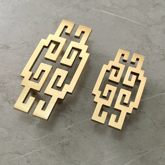 2" 2.75" Brass Greek Key Drawer Pull Handles - Oriental Style