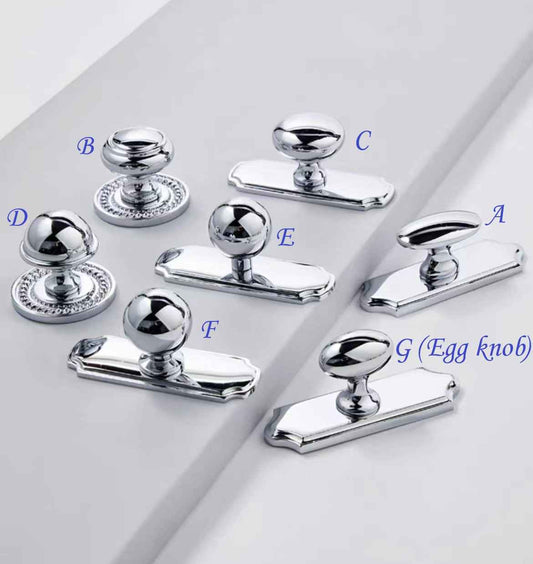 Assorted Polished Chrome Cabinet Knobs & Backplates - Sleek Modern