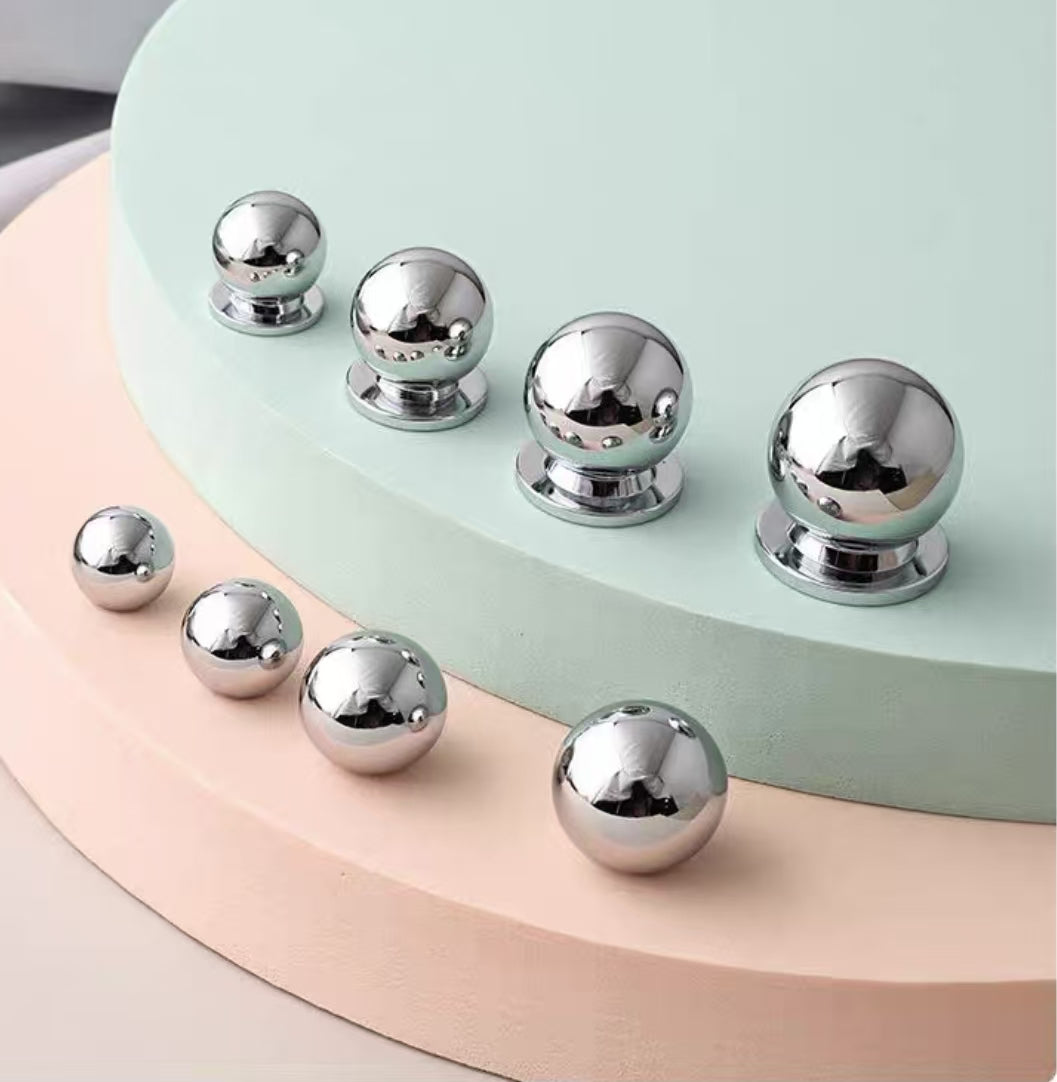 shiny silver ball cabinet knob pull