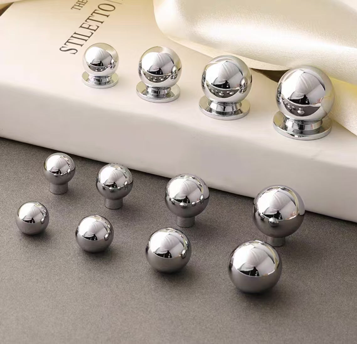 polished chrome silver ball knobs