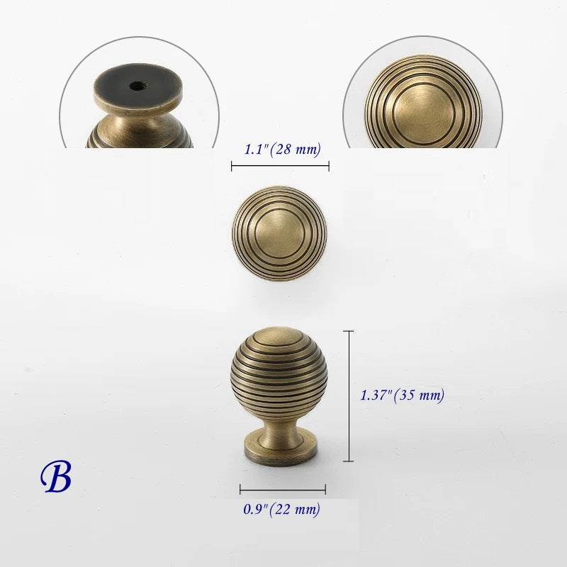 Brass Antique Bronze Cabinet Ball Knob, Beehive Drawer Pull, Retro Kitchen Hardware