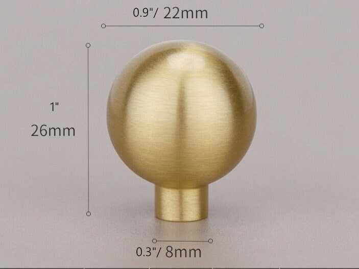 Brushed Gold Brass Ball Drawer Knob, Spherical Cabinet Pull, Solid Kitchen Hardware