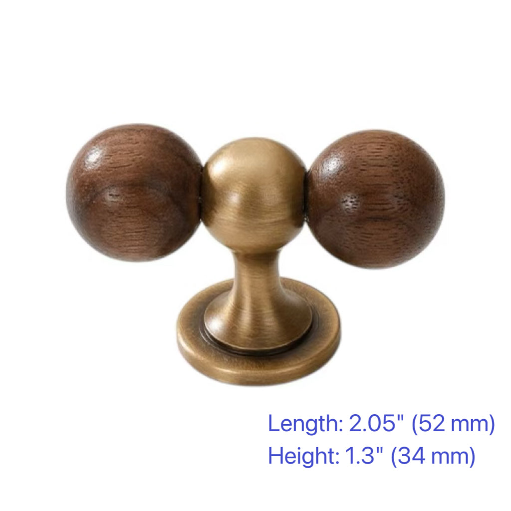 Wood & Brass Drawer Handle, Pendant Walnut Cabinet Pull, Japandi Kitchen Hardware